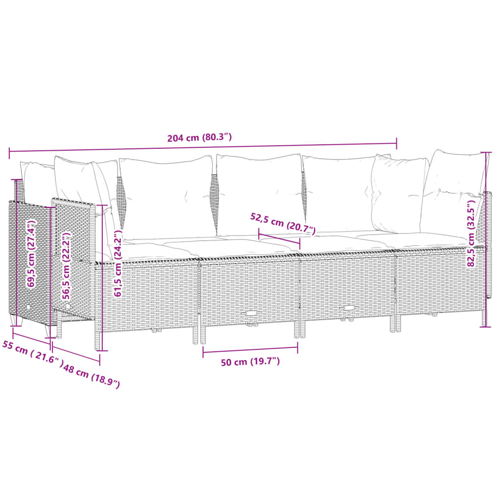 5-dijelni vrtni set sofa s jastucima bež od poliratana 204 x 55 x 70 cm