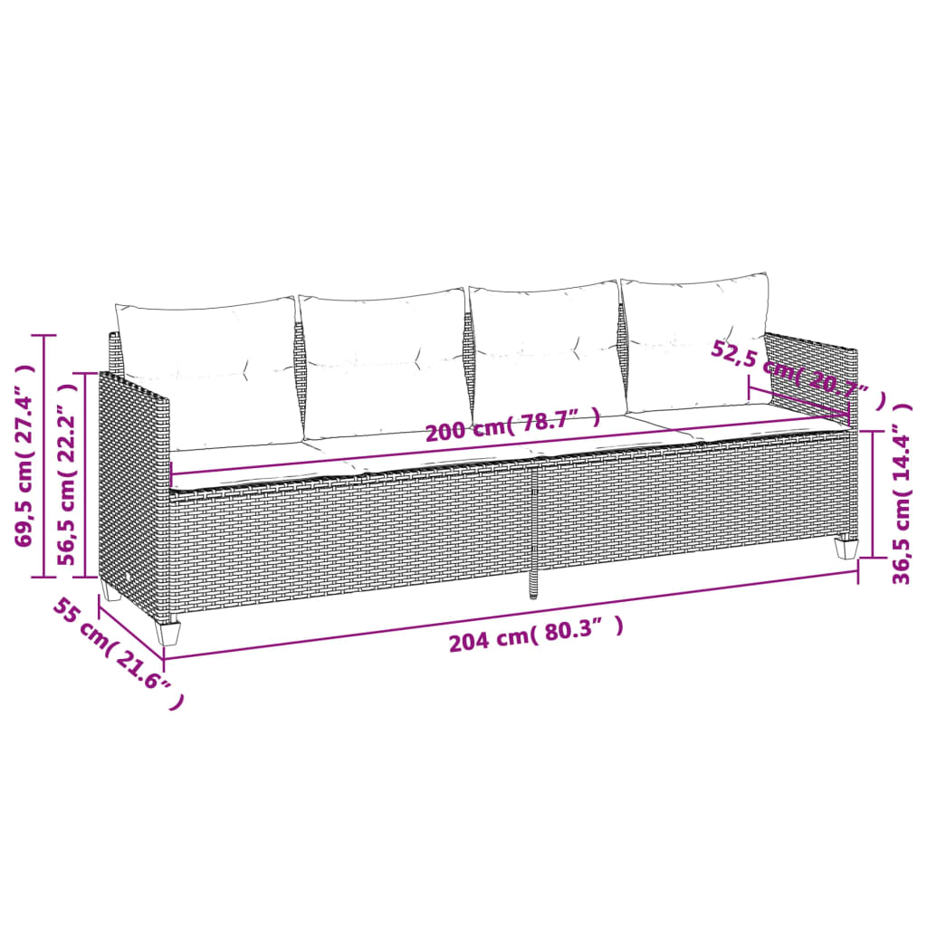 5-dijelni vrtni set sofa s jastucima bež od poliratana 204 x 55 x 70 cm