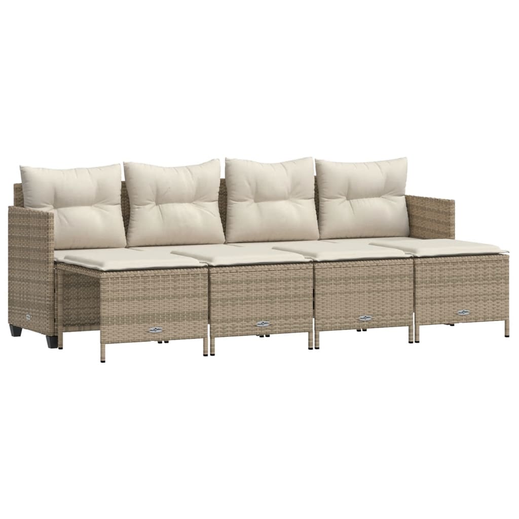 5-dijelni vrtni set sofa s jastucima bež od poliratana 204 x 55 x 70 cm