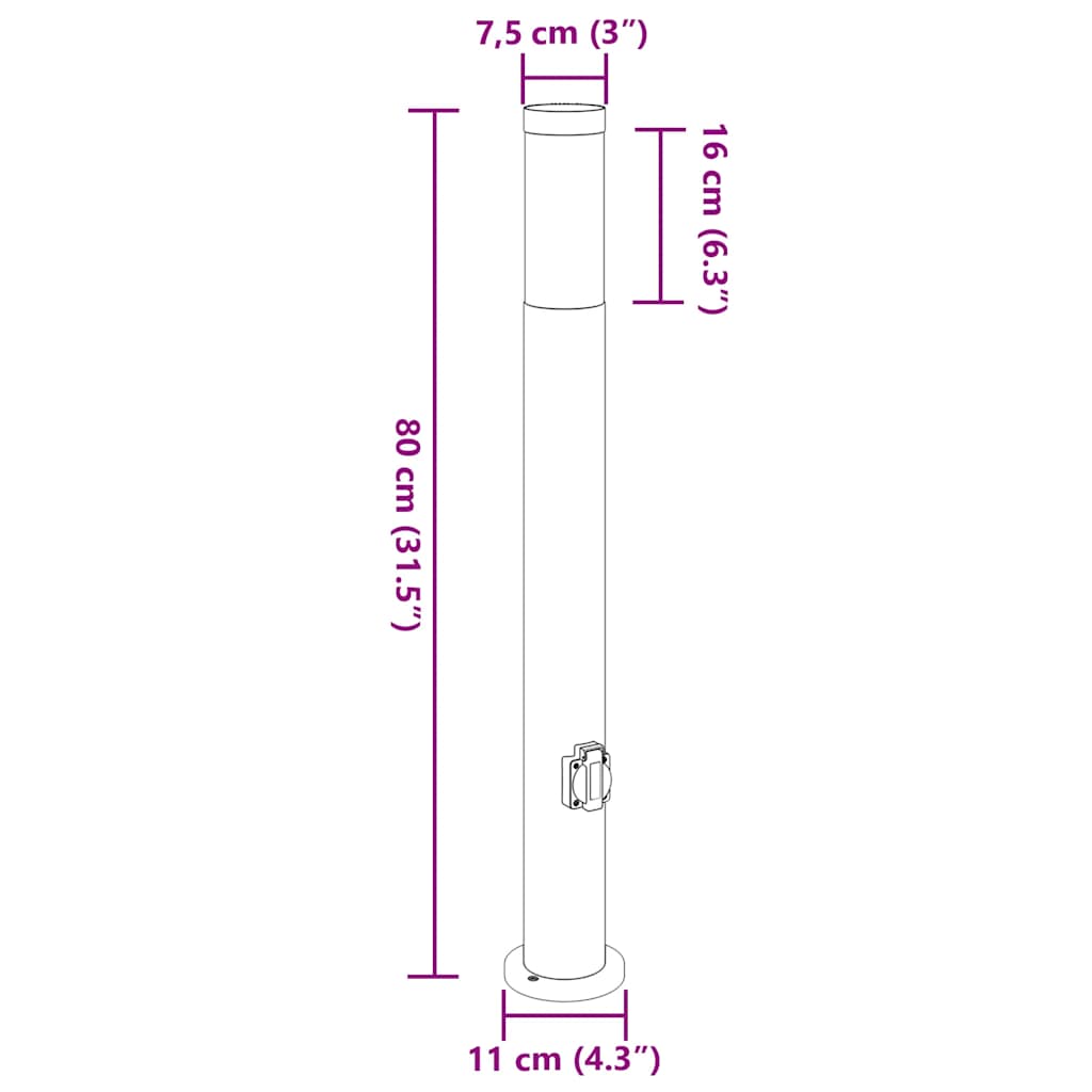 Stupić s utičnicom 3 kom 80 cm nehrđajući čelik IP44