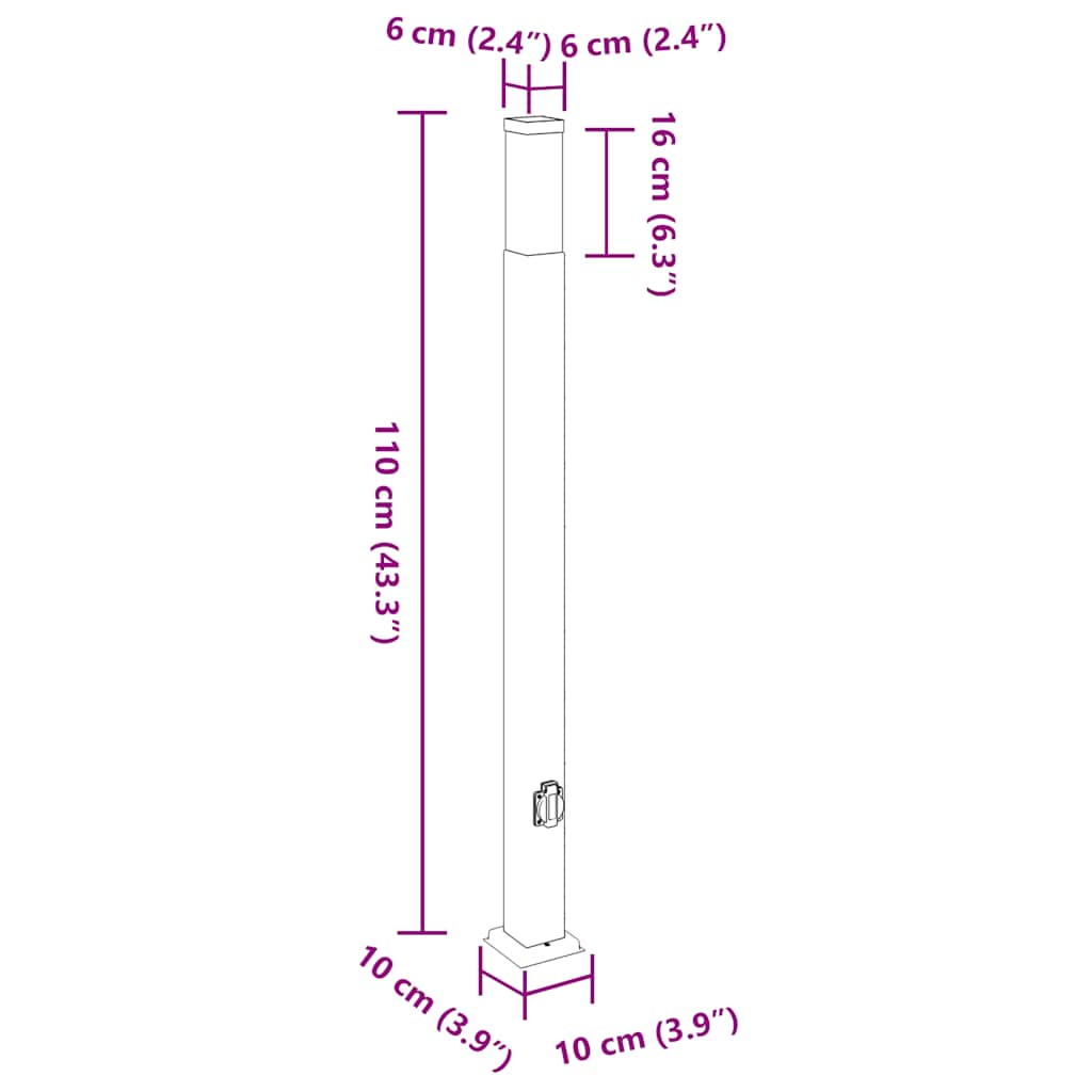 Stupić s utičnicom 110 cm od nehrđajućeg čelika IP44
