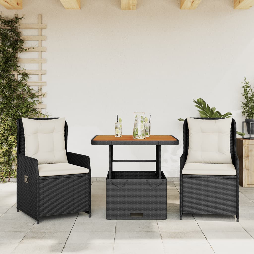 3-dijelni bistro set od poliratana s jastucima sivi