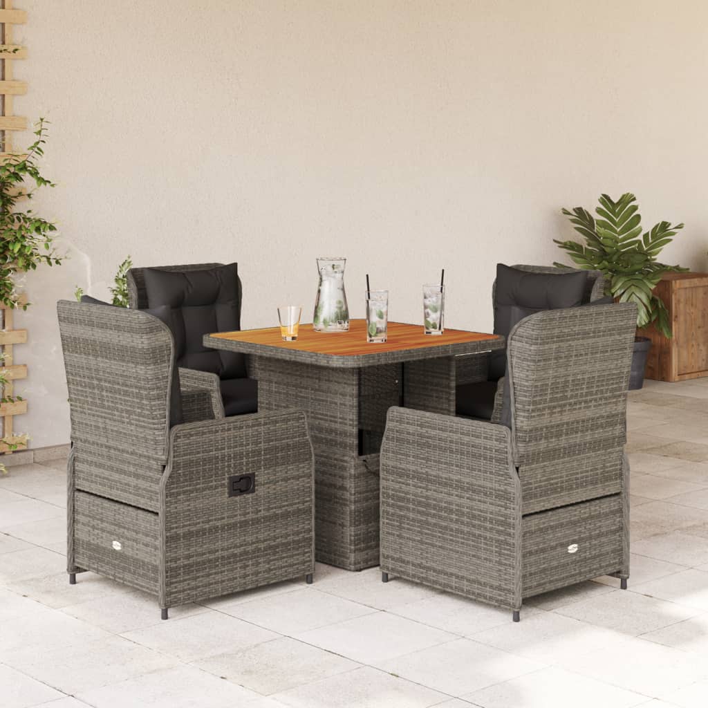 3-dijelni bistro set od poliratana s jastucima sivi