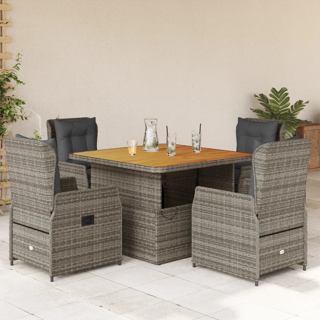 3-dijelni bistro set od poliratana s jastucima sivi