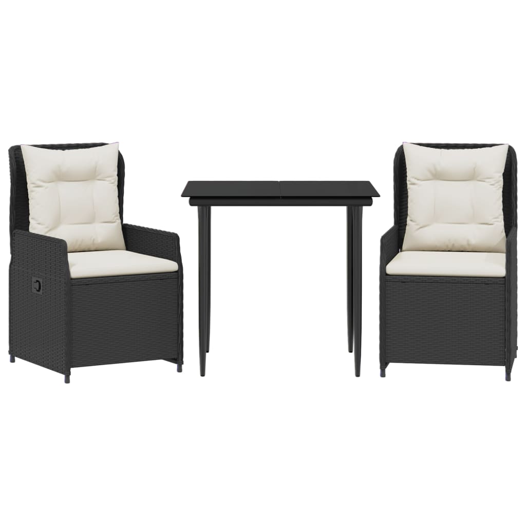 3-dijelni vrtni blagovaonski set s jastucima od poliratana crni Crna 80 x 80 x 74 cm