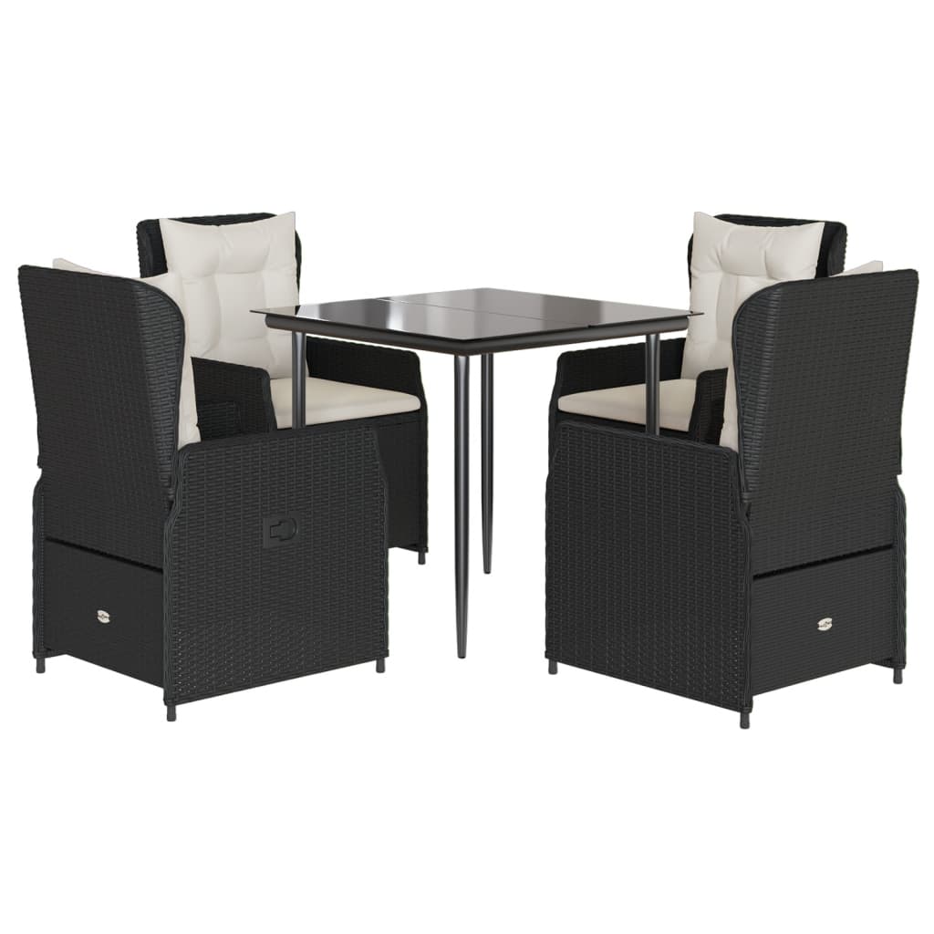5-dijelni vrtni blagovaonski set s jastucima od poliratana crni Crna 80 x 80 x 74 cm