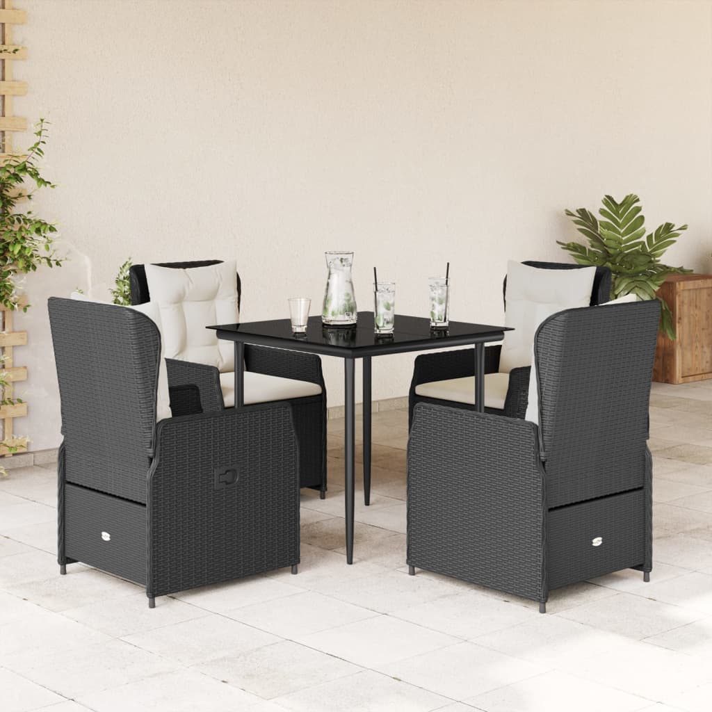5-dijelni vrtni blagovaonski set s jastucima od poliratana crni Crna 80 x 80 x 74 cm