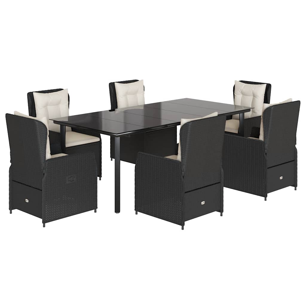 7-dijelni vrtni blagovaonski set s jastucima crni od poliratana Crna 200 x 100 x 74 cm