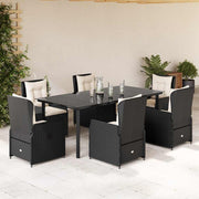 7-dijelni vrtni blagovaonski set s jastucima crni od poliratana Crna 200 x 100 x 74 cm
