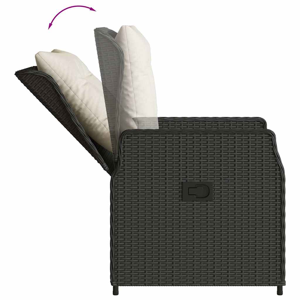 9-dijelni vrtni blagovaonski set s jastucima crni od poliratana Crna 200 x 100 x 74 cm
