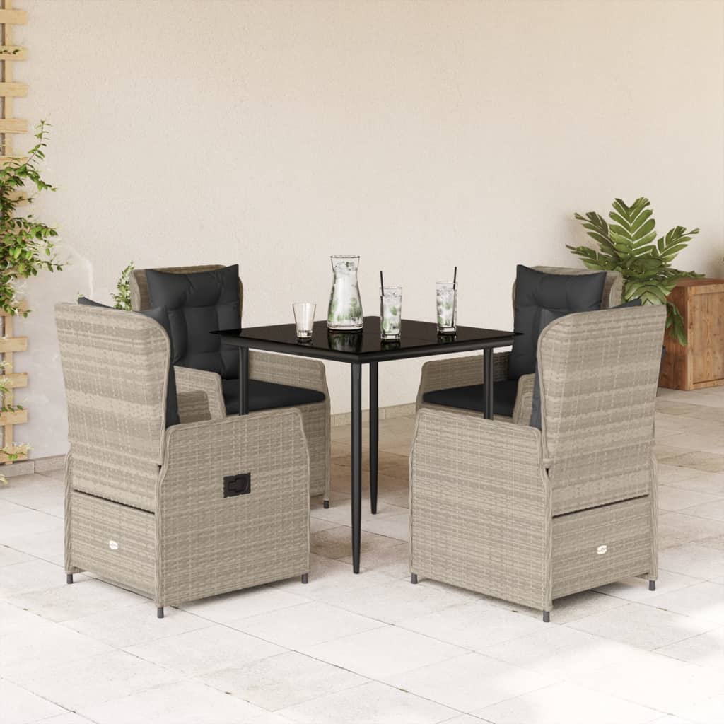 5-dijelni vrtni blagovaonski set od poliratana s jastucima sivi Siva 80 x 80 x 74 cm