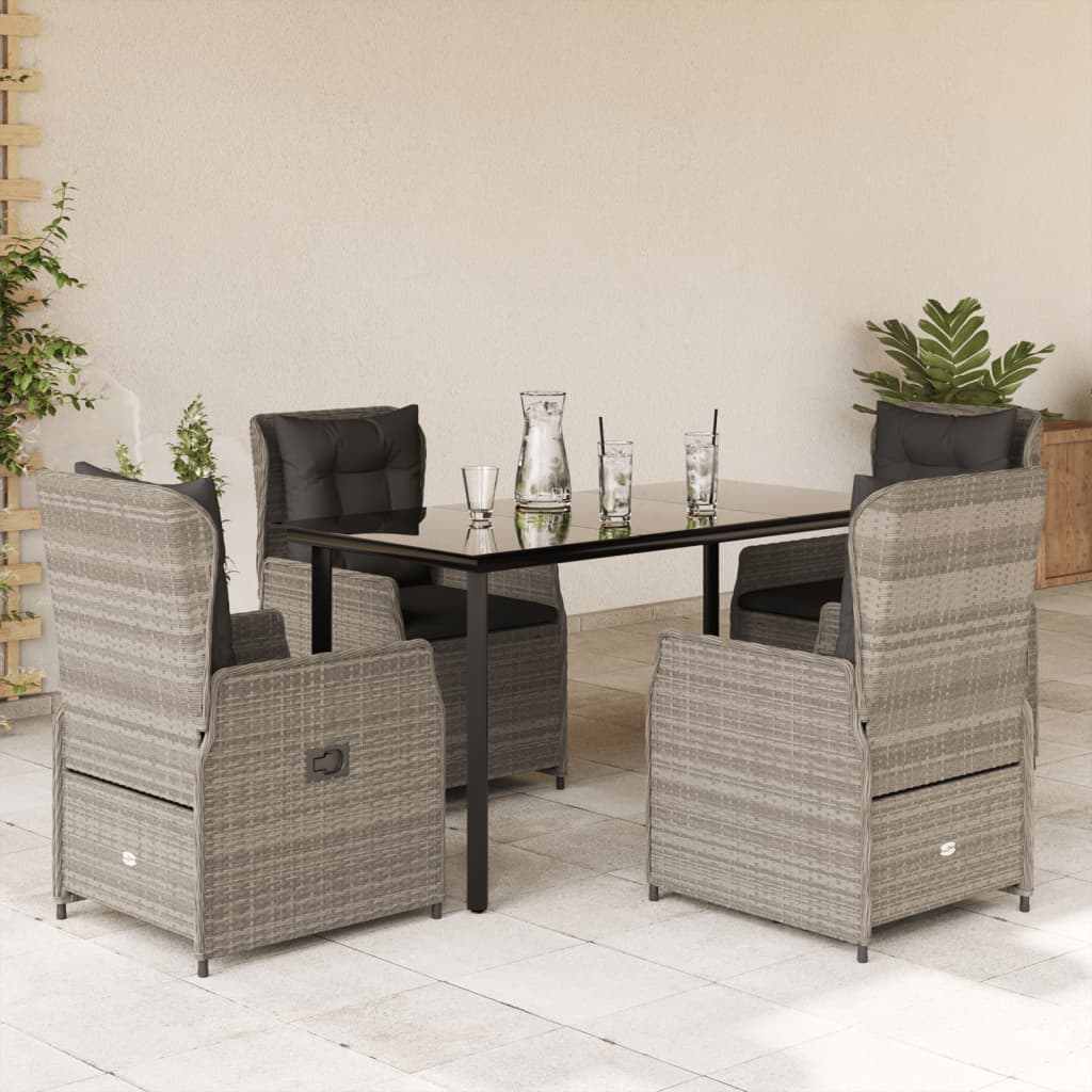 5-dijelni vrtni blagovaonski set od poliratana s jastucima sivi Siva 140 x 70 x 74 cm