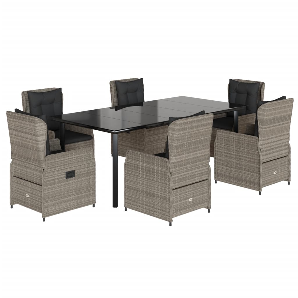 7-dijelni vrtni blagovaonski set od poliratana s jastucima sivi Siva 200 x 100 x 74 cm