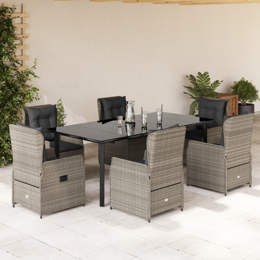 7-dijelni vrtni blagovaonski set od poliratana s jastucima sivi Siva 200 x 100 x 74 cm