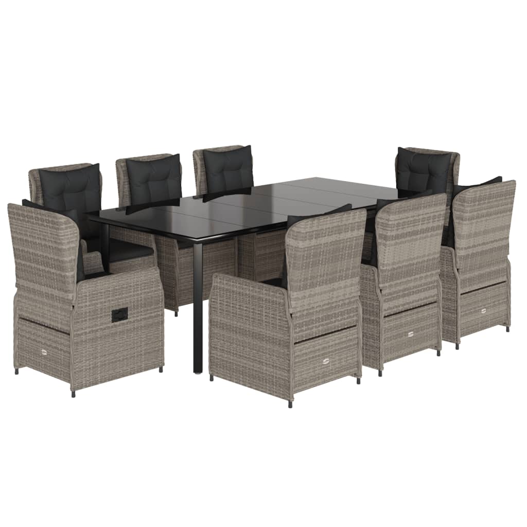 9-dijelni vrtni blagovaonski set od poliratana s jastucima sivi Siva 200 x 100 x 74 cm