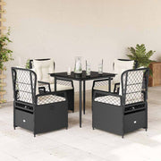 5-dijelni vrtni blagovaonski set s jastucima od poliratana crni Crna 80 x 80 x 74 cm