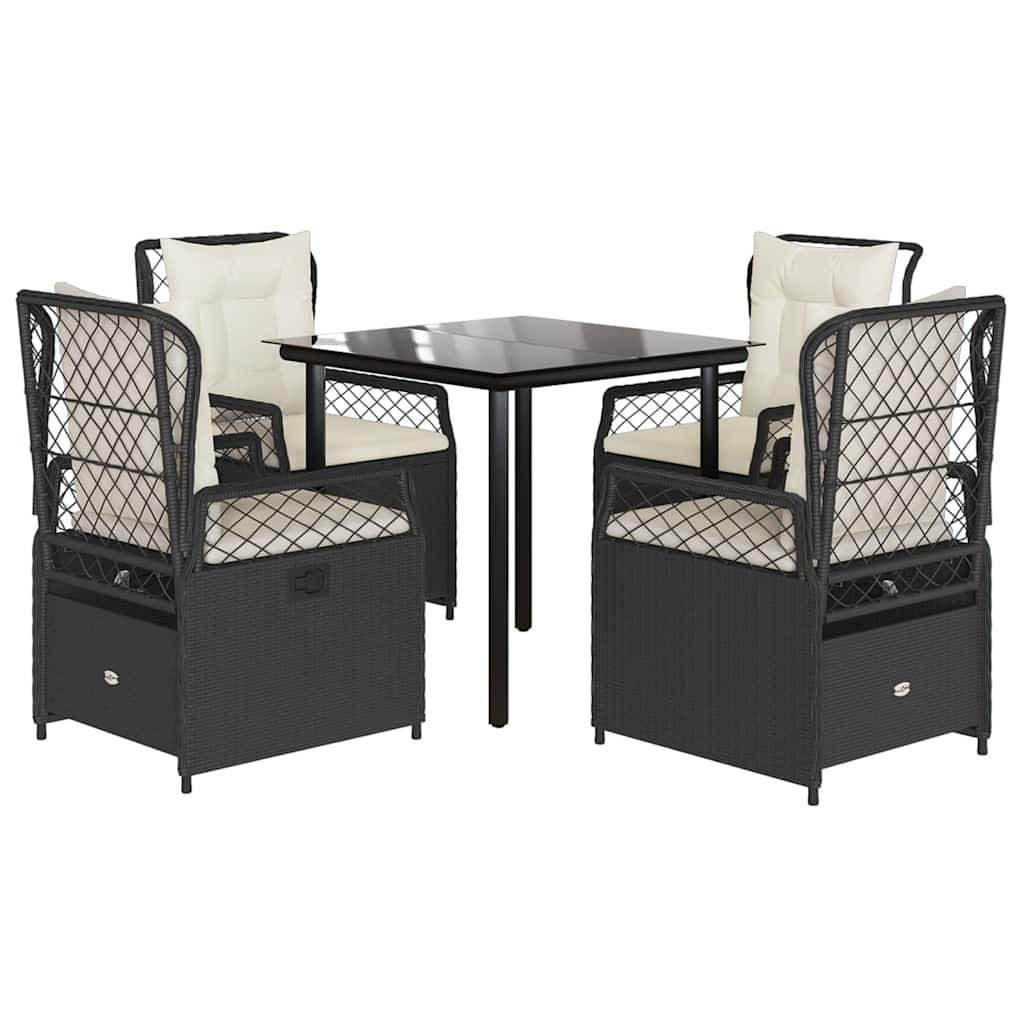 5-dijelni vrtni blagovaonski set s jastucima od poliratana crni Crna 80 x 80 x 74 cm