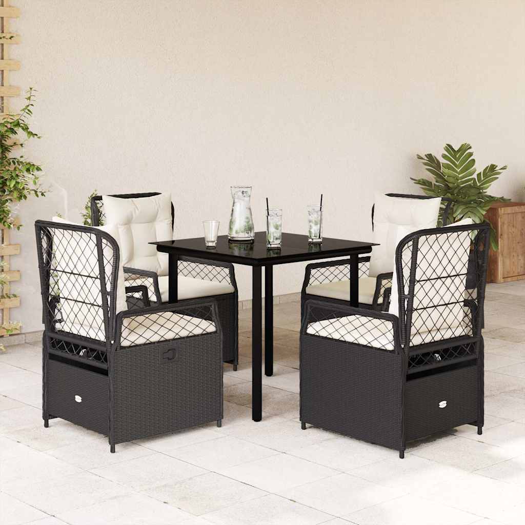 5-dijelni vrtni blagovaonski set s jastucima od poliratana crni Crna 80 x 80 x 74 cm
