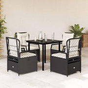 5-dijelni vrtni blagovaonski set s jastucima od poliratana crni Crna 80 x 80 x 74 cm