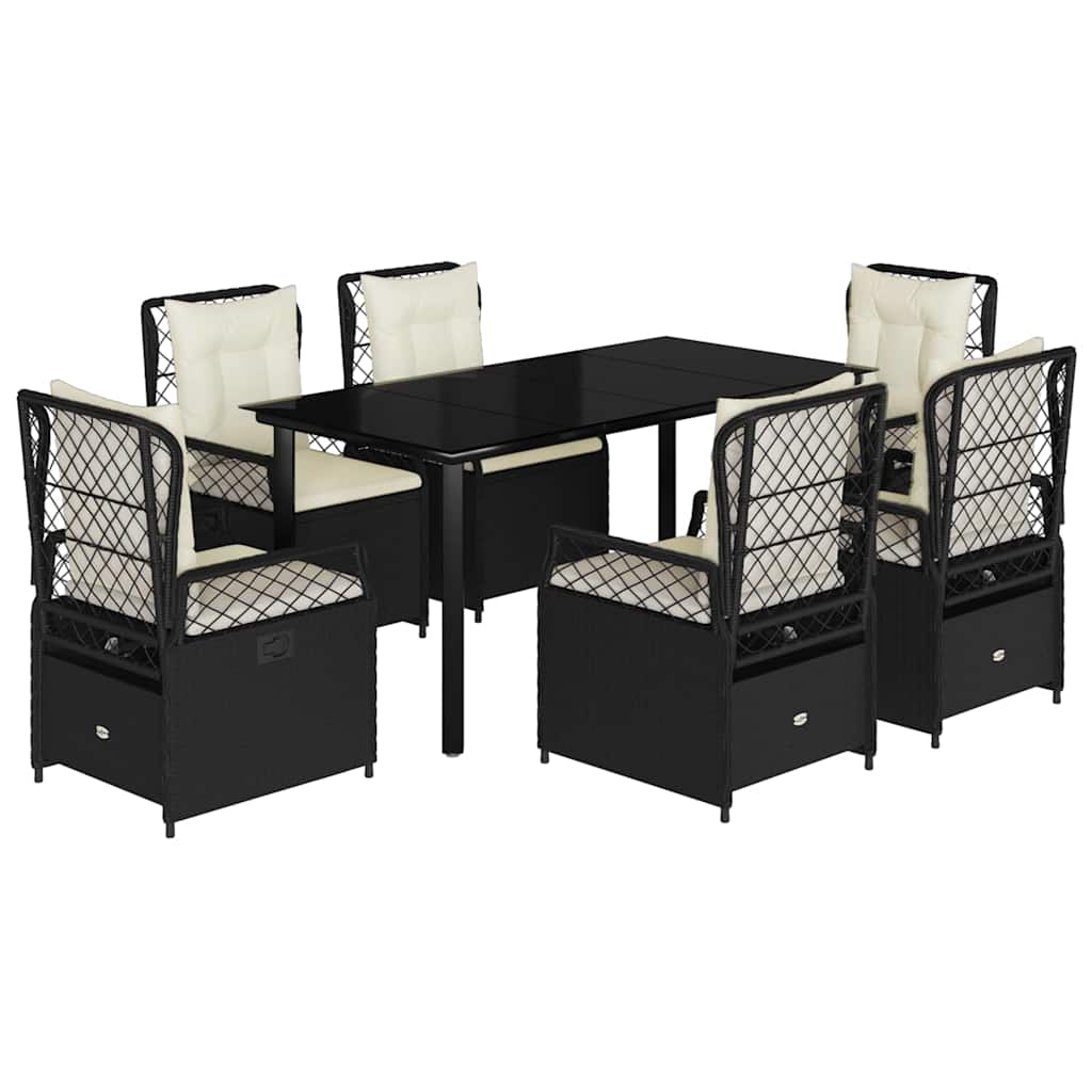 7-dijelni vrtni blagovaonski set s jastucima crni od poliratana Crna 160 x 80 x 74 cm