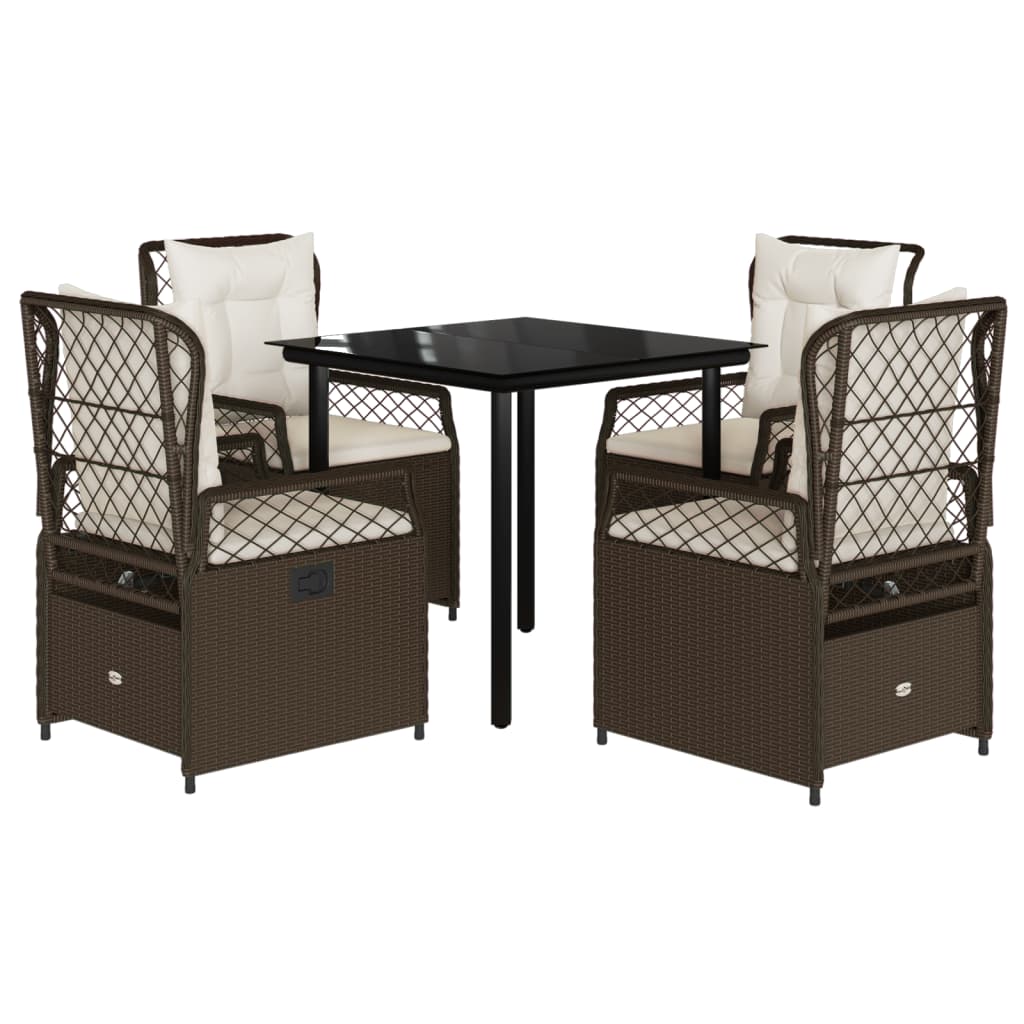 5-dijelni vrtni blagovaonski set s jastucima poliratan smeđi Smeđa 80 x 80 x 74 cm