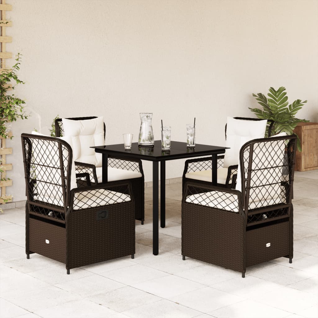 5-dijelni vrtni blagovaonski set s jastucima poliratan smeđi Smeđa 80 x 80 x 74 cm