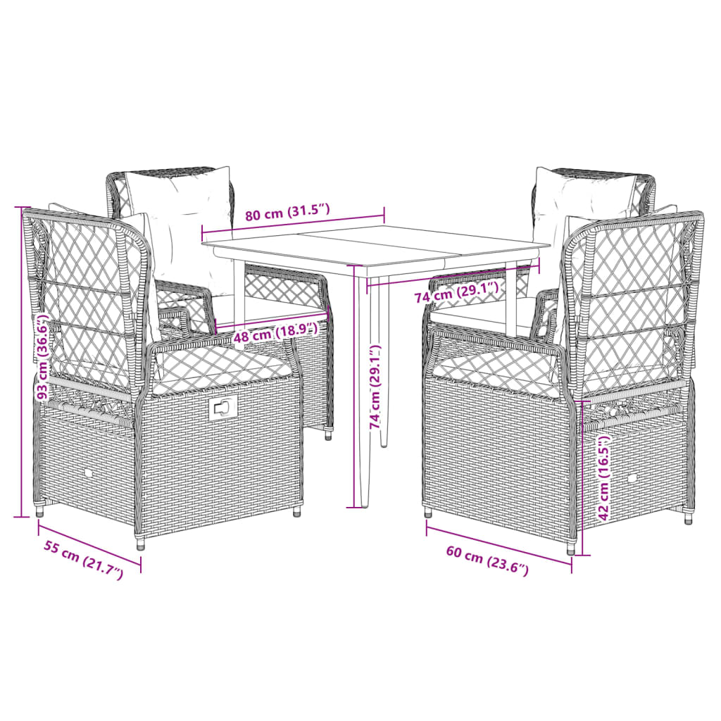 5-dijelni vrtni blagovaonski set sivi od poliratana Siva 80 x 80 x 74 cm