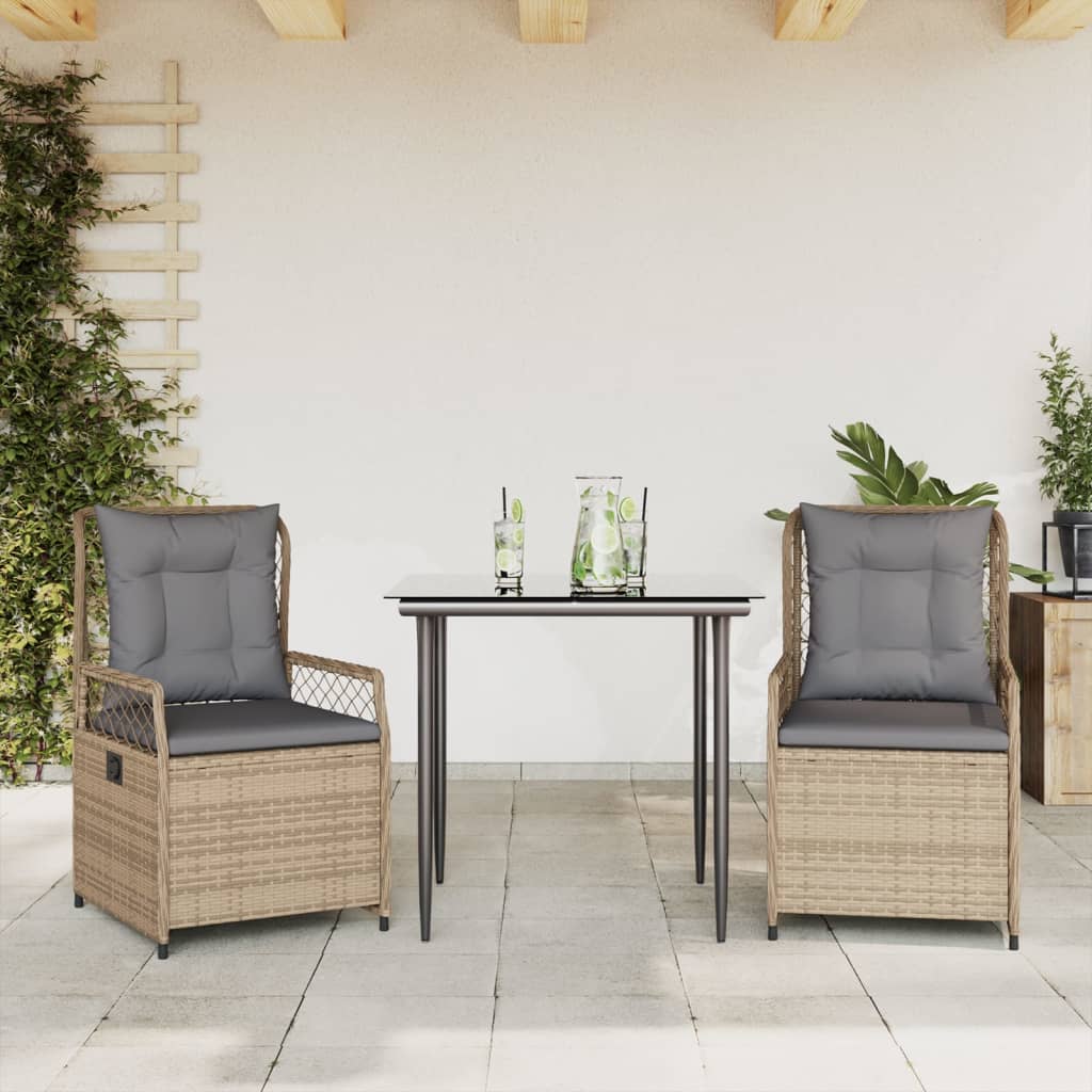 3-dijelni vrtni blagovaonski set od poliratana s jastucima bež 80 x 80 x 74 cm