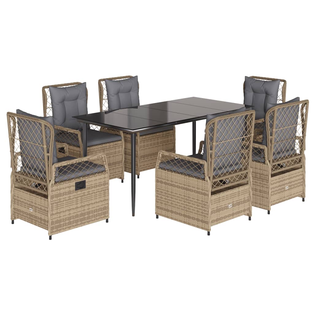 7-dijelni vrtni blagovaonski set od poliratana s jastucima bež 160 x 80 x 74 cm