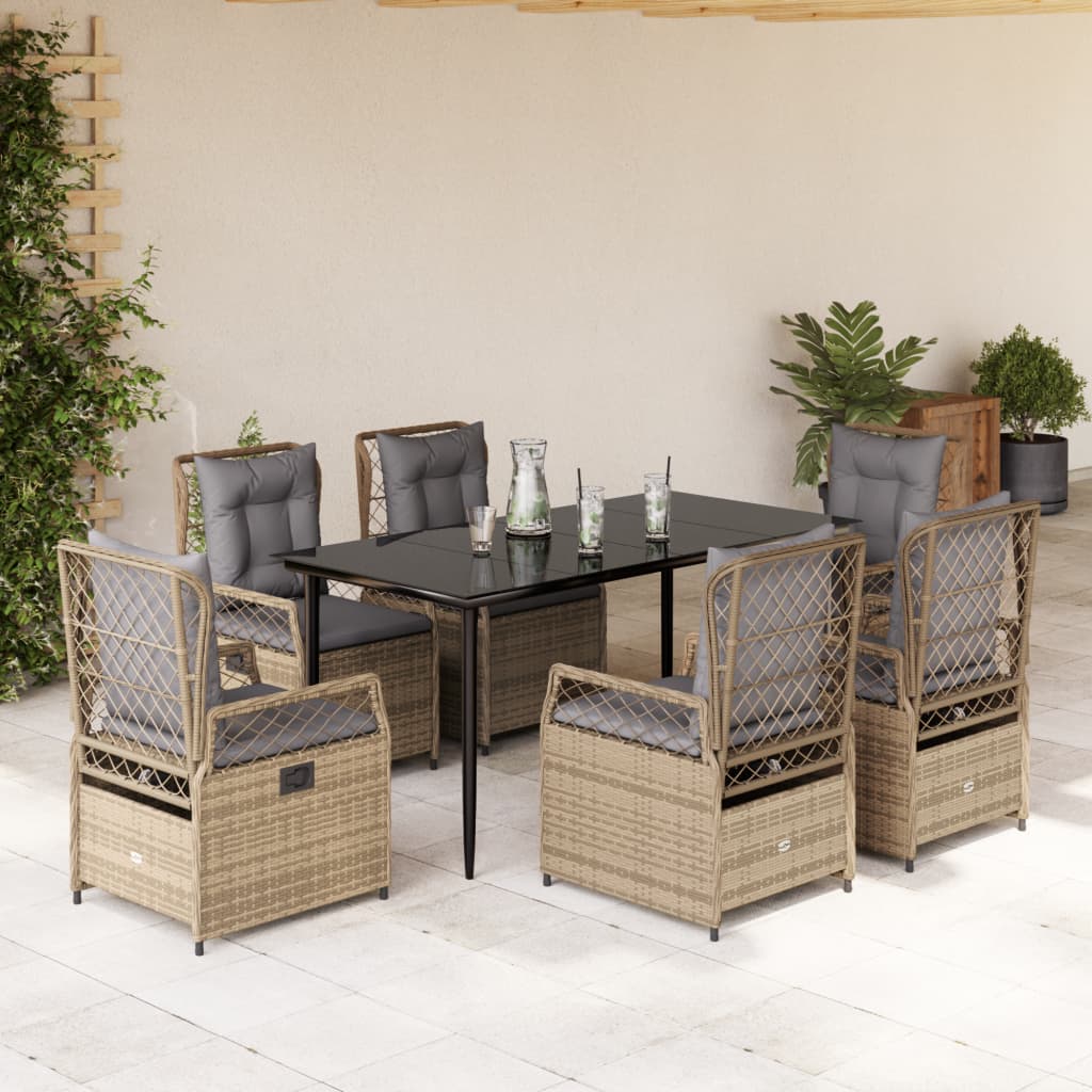 7-dijelni vrtni blagovaonski set od poliratana s jastucima bež 160 x 80 x 74 cm