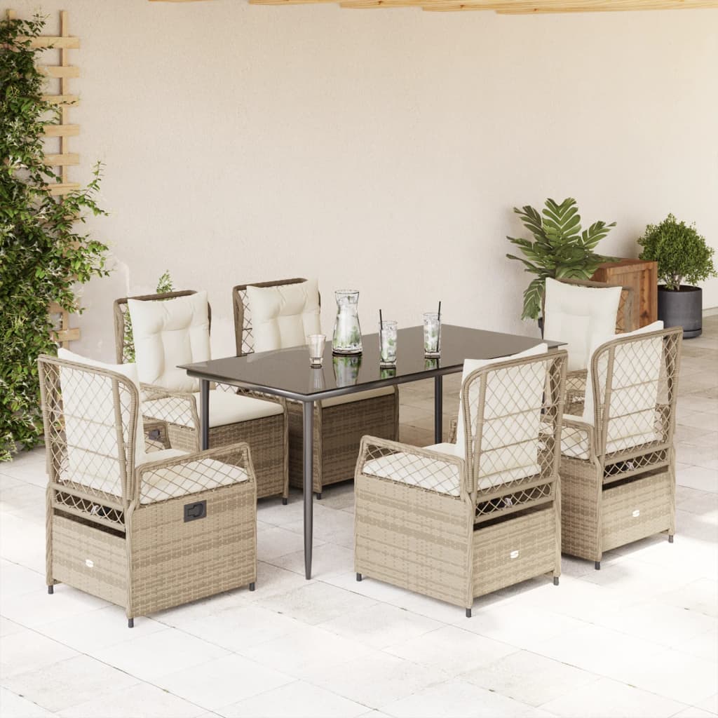 7-dijelni vrtni blagovaonski set od poliratana s jastucima bež 160 x 80 x 74 cm