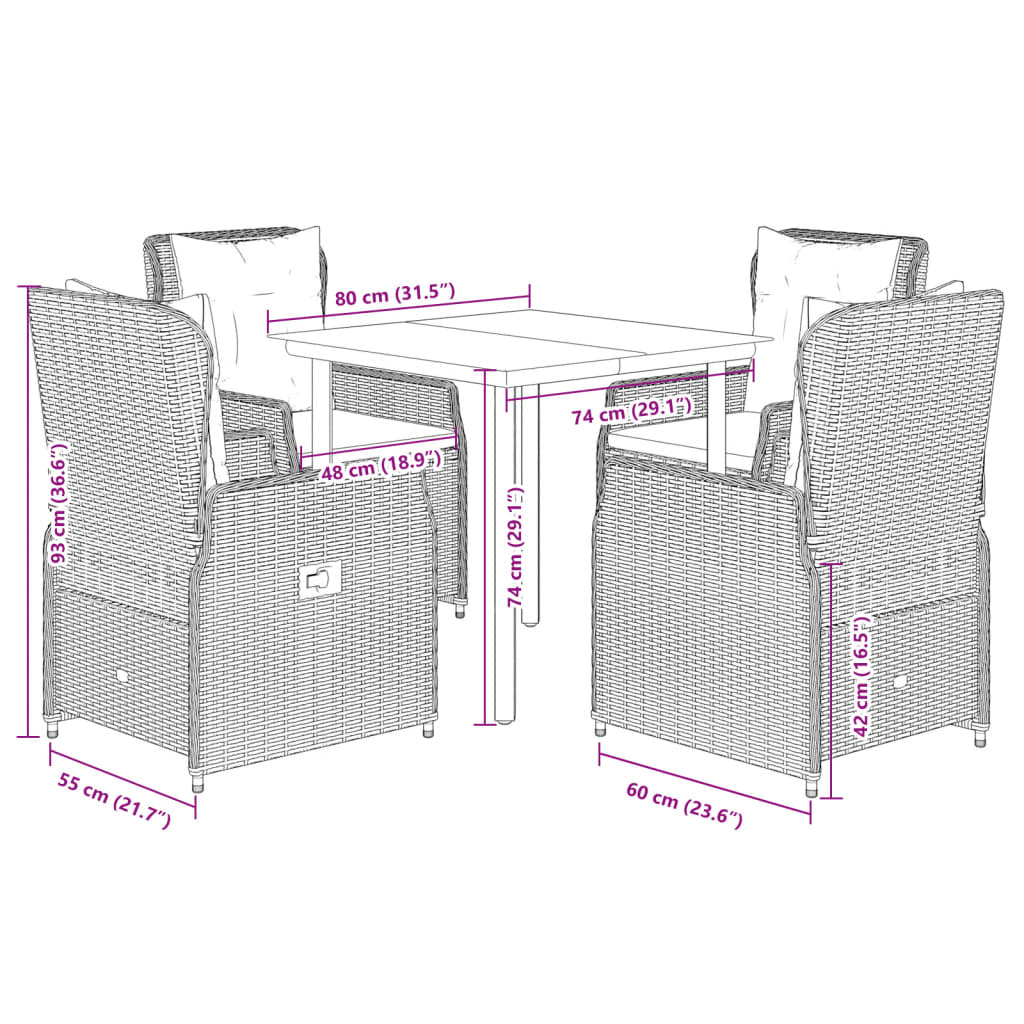 5-dijelni vrtni blagovaonski set od poliratana s jastucima bež 80 x 80 x 74 cm