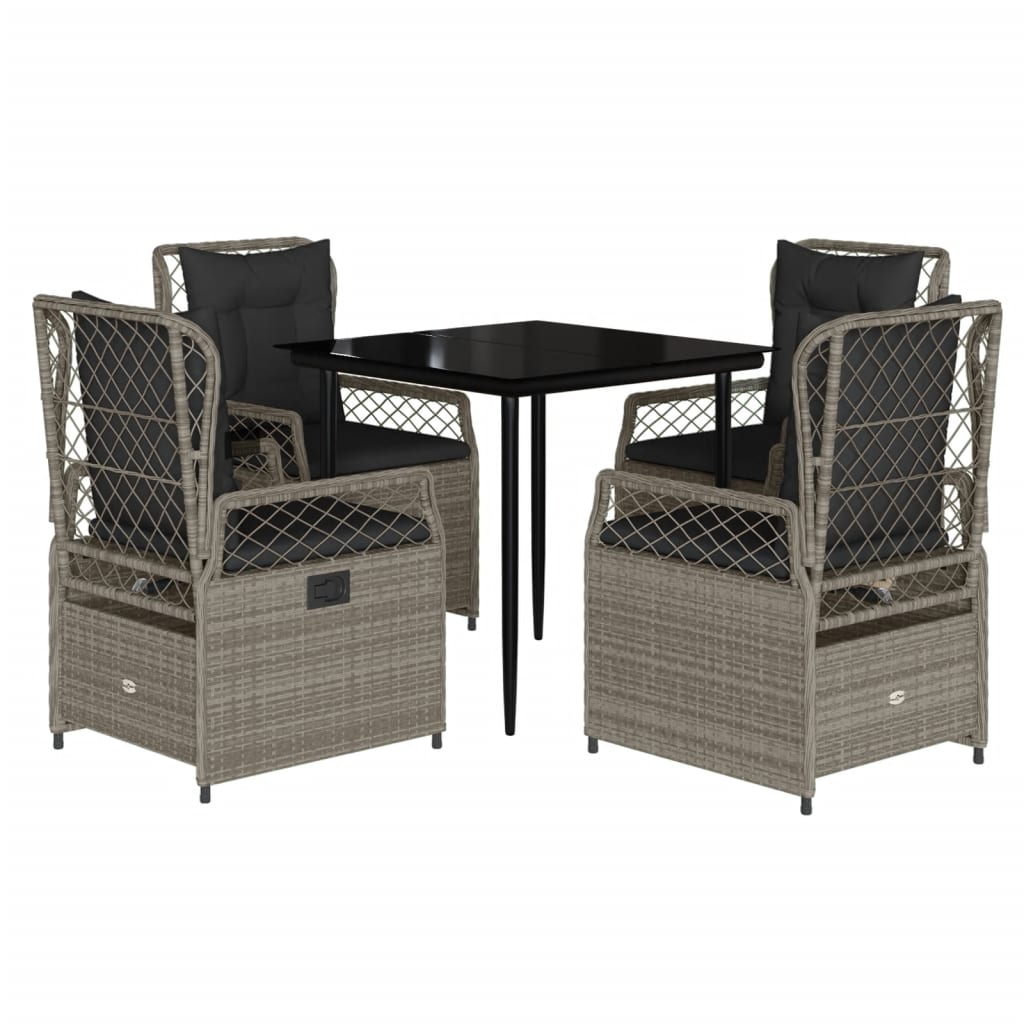 5-dijelni vrtni blagovaonski set od poliratana s jastucima sivi Siva 80 x 80 x 74 cm