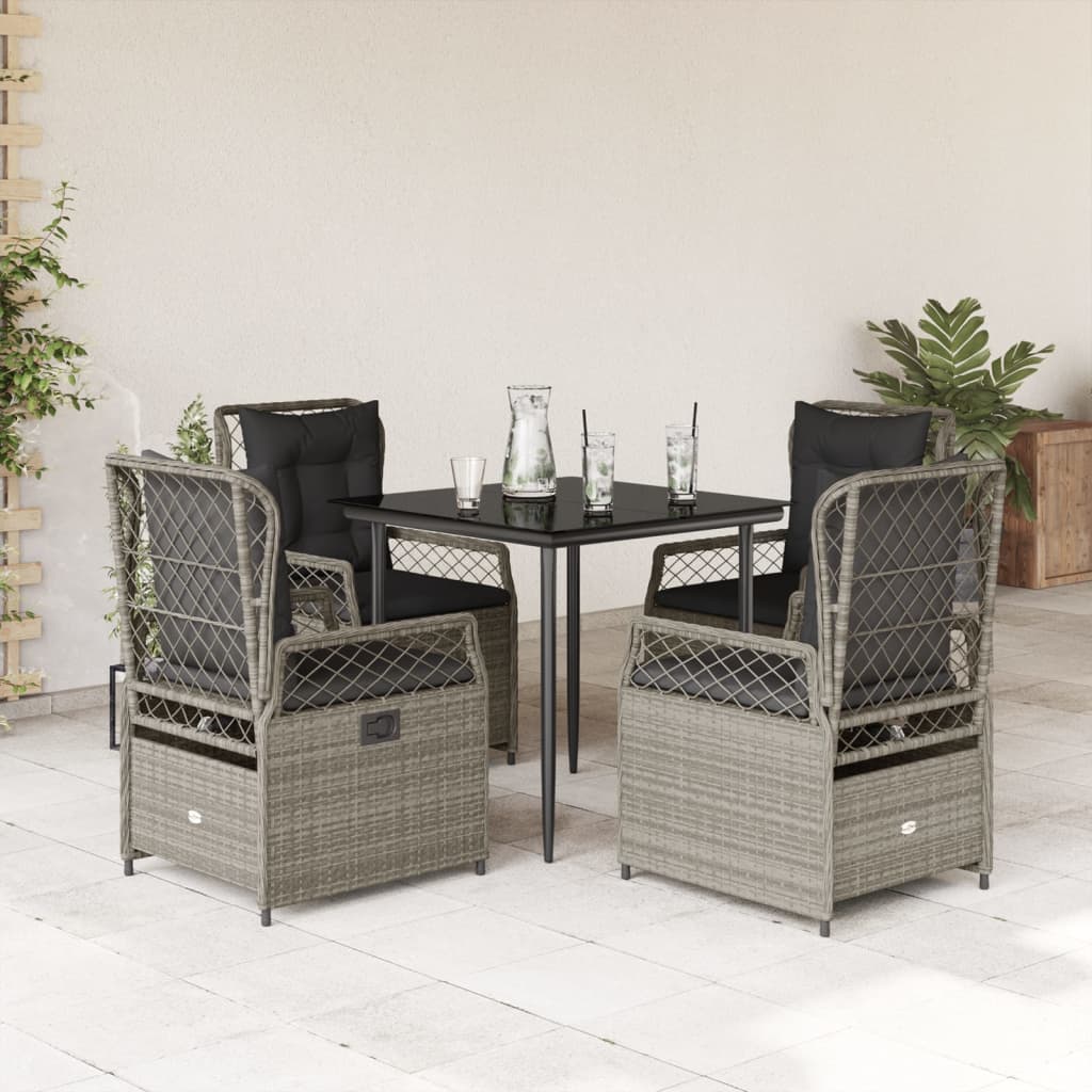 5-dijelni vrtni blagovaonski set od poliratana s jastucima sivi Siva 80 x 80 x 74 cm
