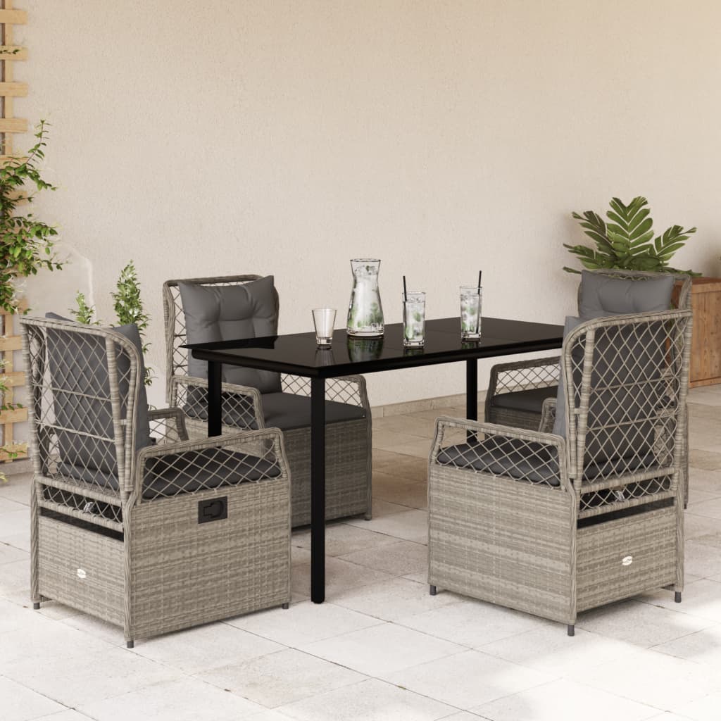 5-dijelni vrtni blagovaonski set od poliratana s jastucima sivi Siva 140 x 70 x 74 cm