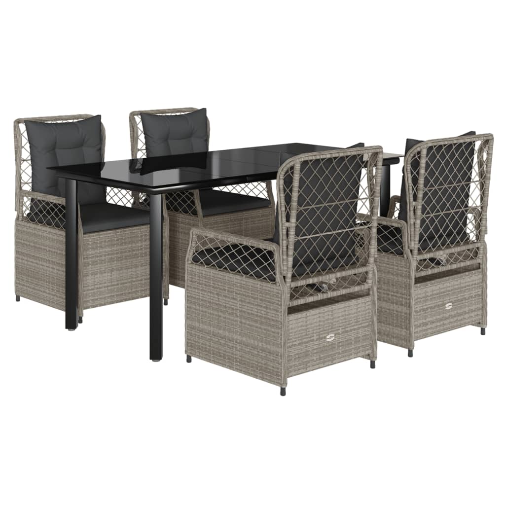 5-dijelni vrtni blagovaonski set od poliratana s jastucima sivi Siva 160 x 80 x 74 cm