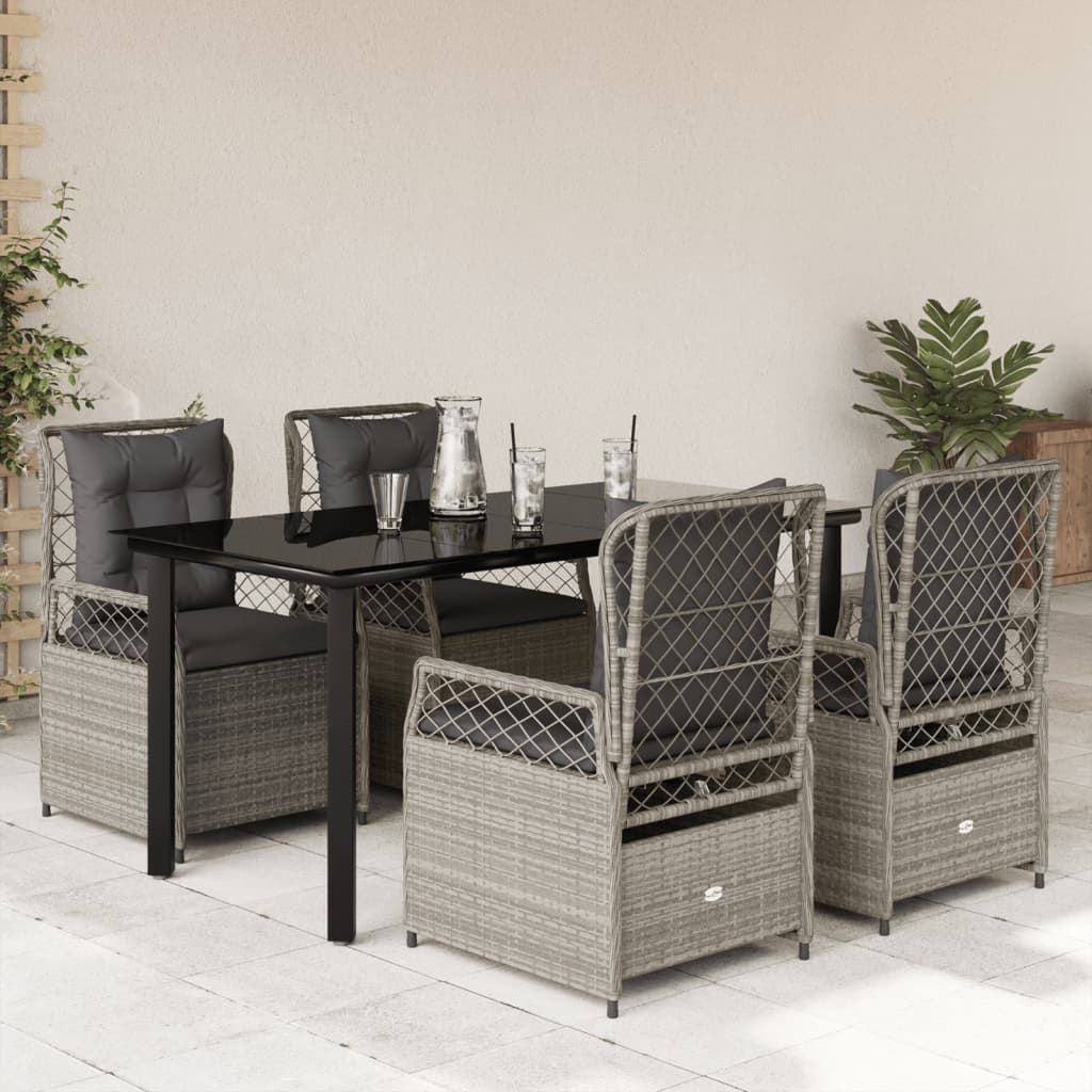 5-dijelni vrtni blagovaonski set od poliratana s jastucima sivi Siva 160 x 80 x 74 cm