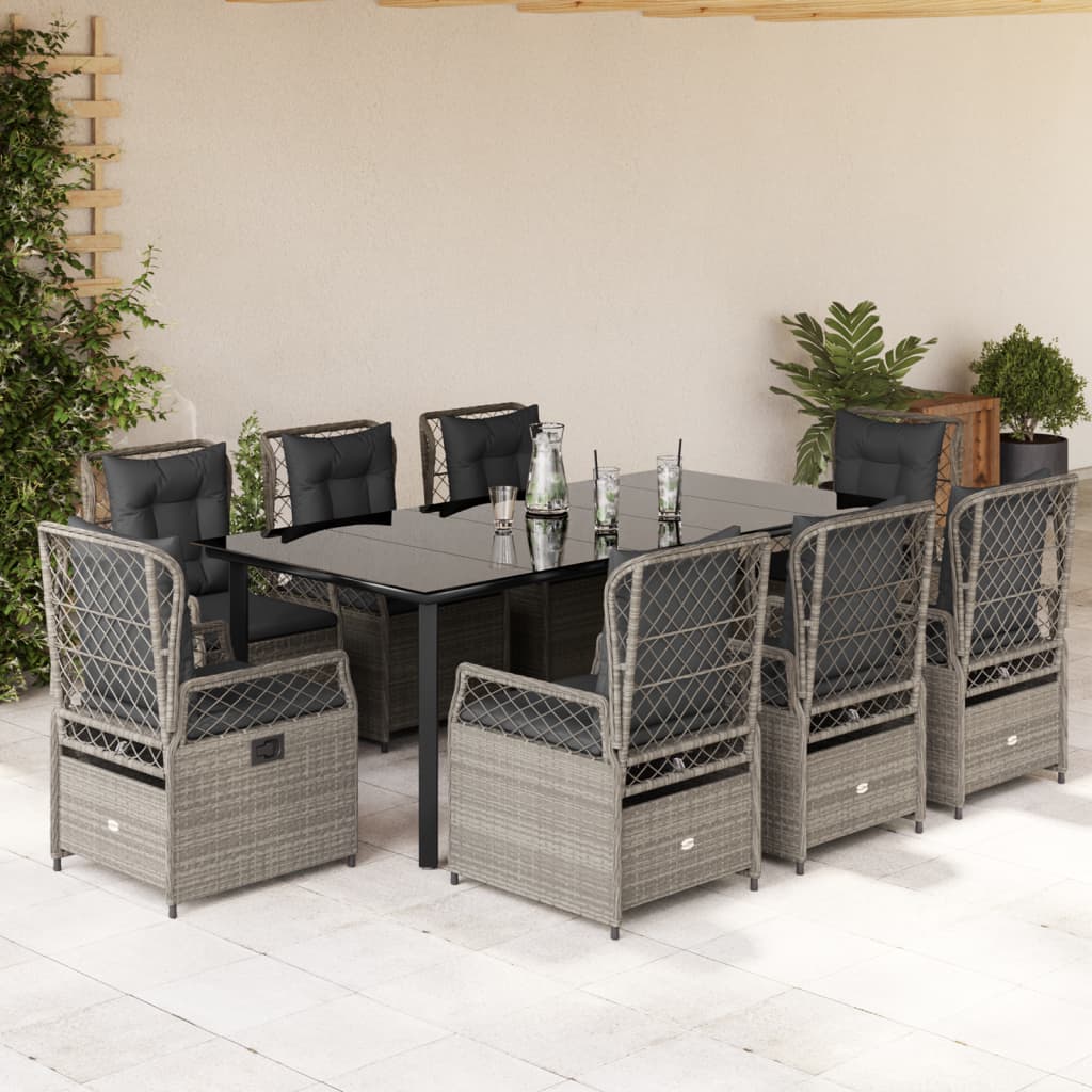 9-dijelni vrtni blagovaonski set od poliratana s jastucima sivi Siva 200 x 100 x 74 cm