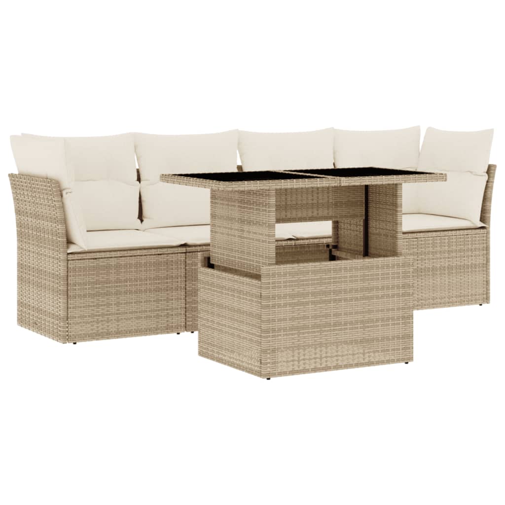 5-dijelni vrtni set sofa s jastucima bež od poliratana 100 x 55 x 73 cm
