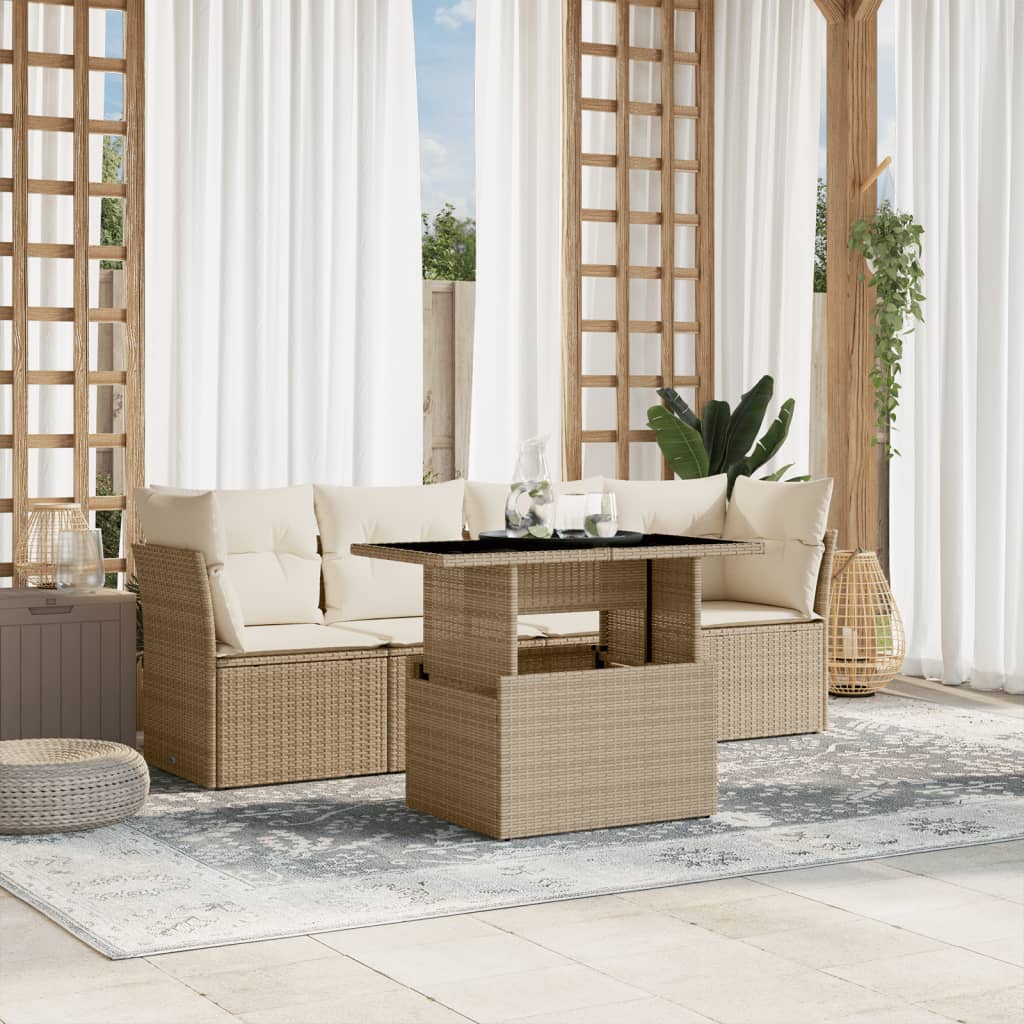 5-dijelni vrtni set sofa s jastucima bež od poliratana 100 x 55 x 73 cm