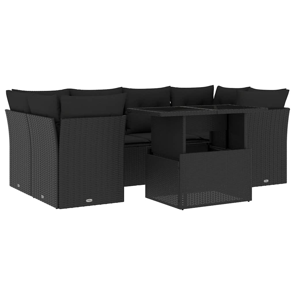 7-dijelni set vrtnih sofa od poliratana s jastucima crni Crna 100 x 55 x 73 cm