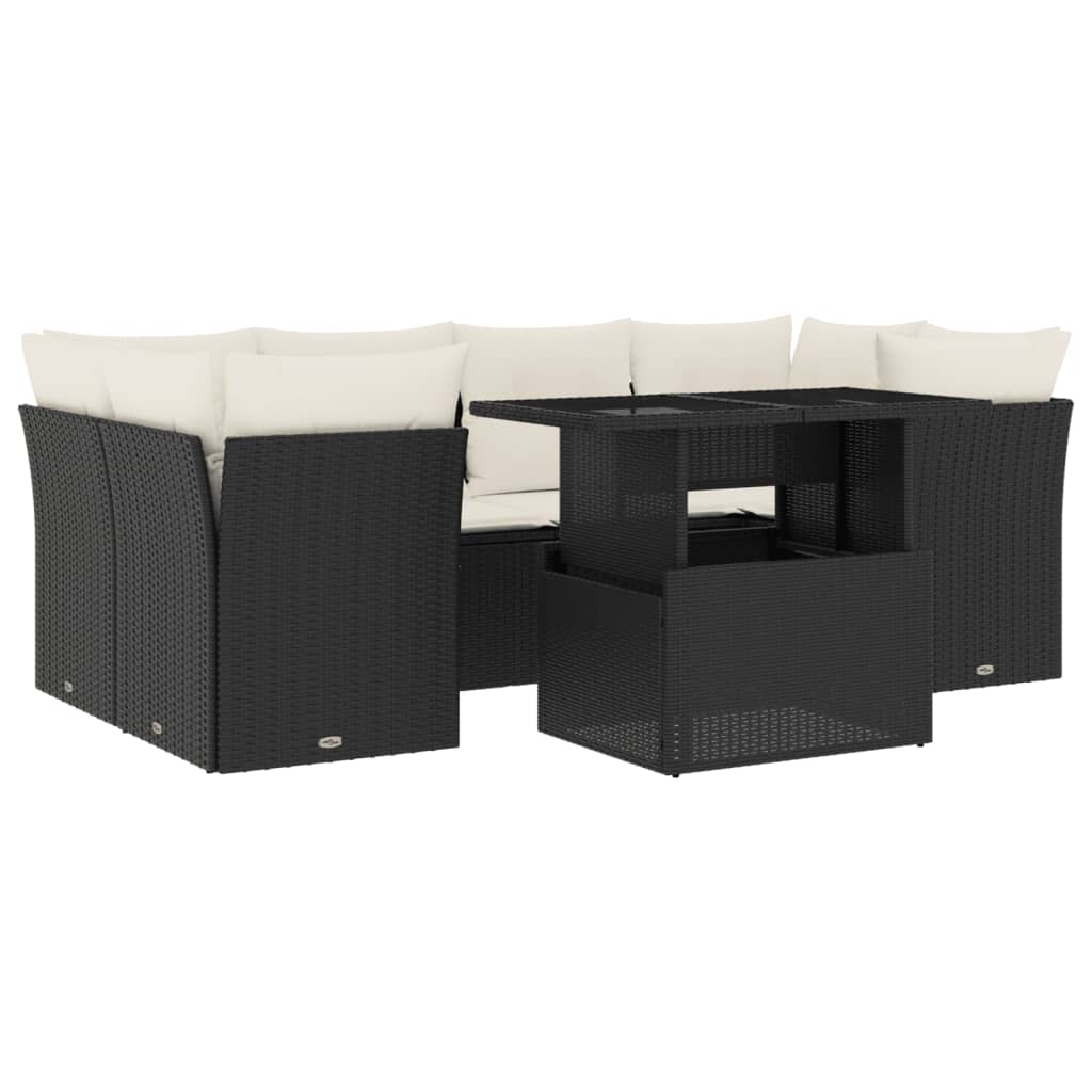 7-dijelni set vrtnih sofa od poliratana s jastucima crni Crna 100 x 55 x 73 cm