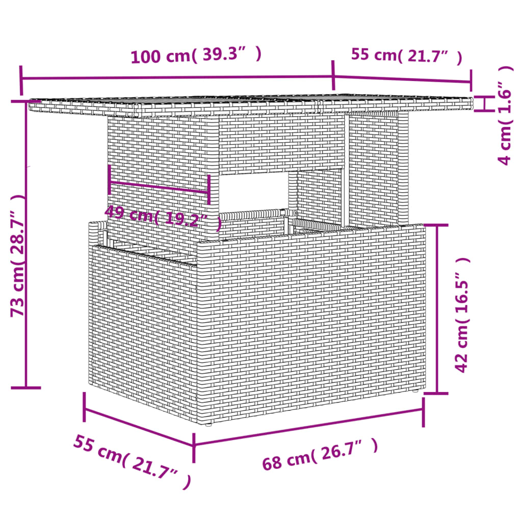 7-dijelni set vrtnih sofa od poliratana s jastucima crni Crna 100 x 55 x 73 cm