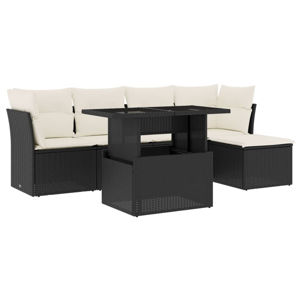 6-dijelni set vrtnih sofa s jastucima crni od poliratana Crna 100 x 55 x 73 cm