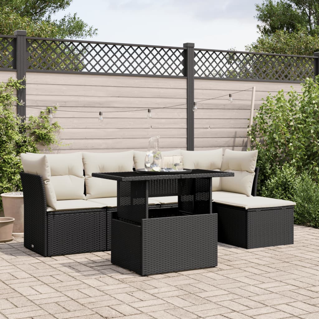 6-dijelni set vrtnih sofa s jastucima crni od poliratana Crna 100 x 55 x 73 cm