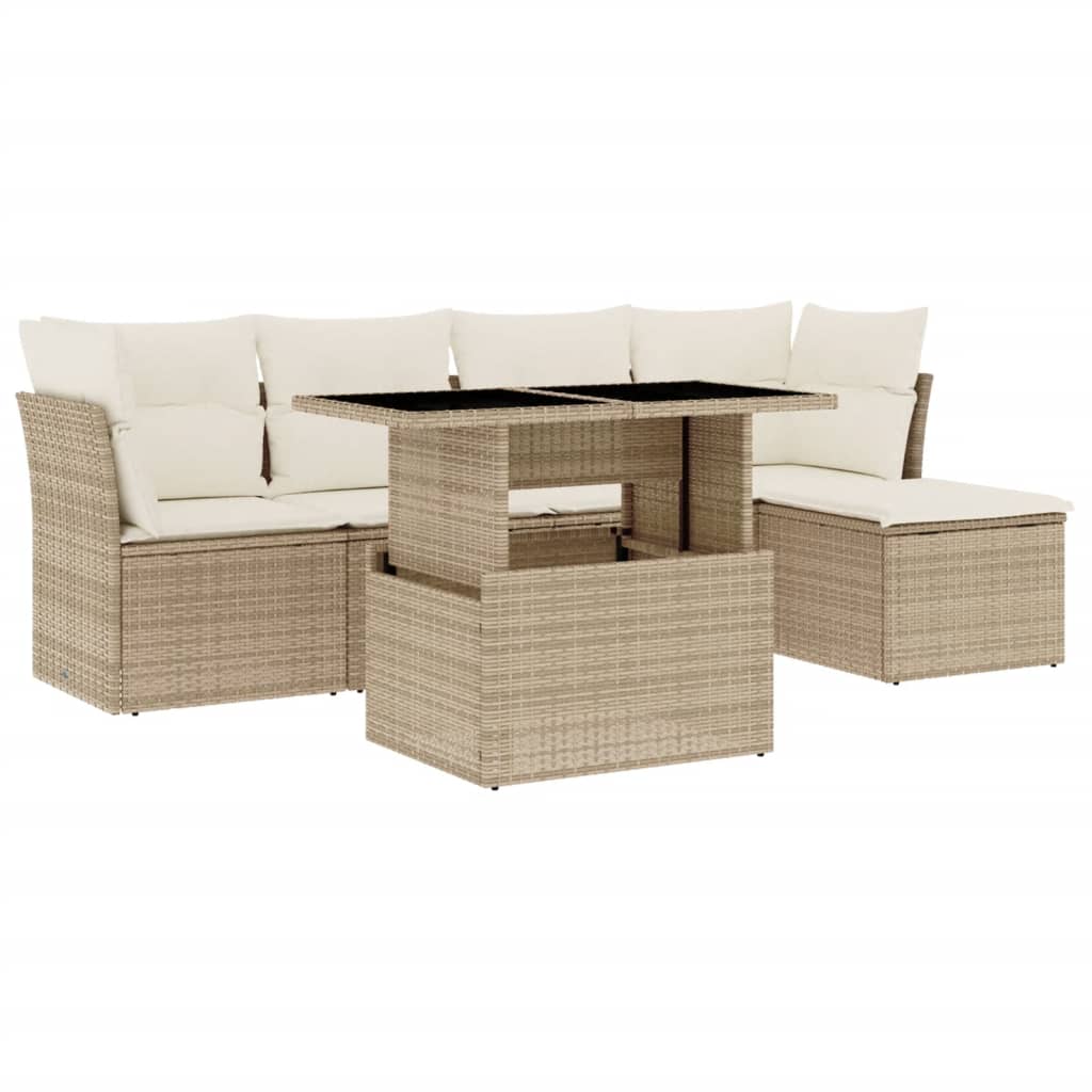 6-dijelni set vrtnih sofa s jastucima bež od poliratana 100 x 55 x 73 cm