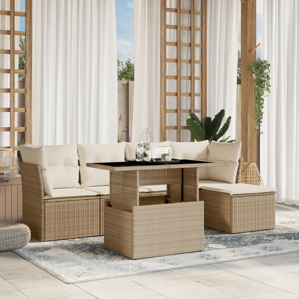 6-dijelni set vrtnih sofa s jastucima bež od poliratana 100 x 55 x 73 cm