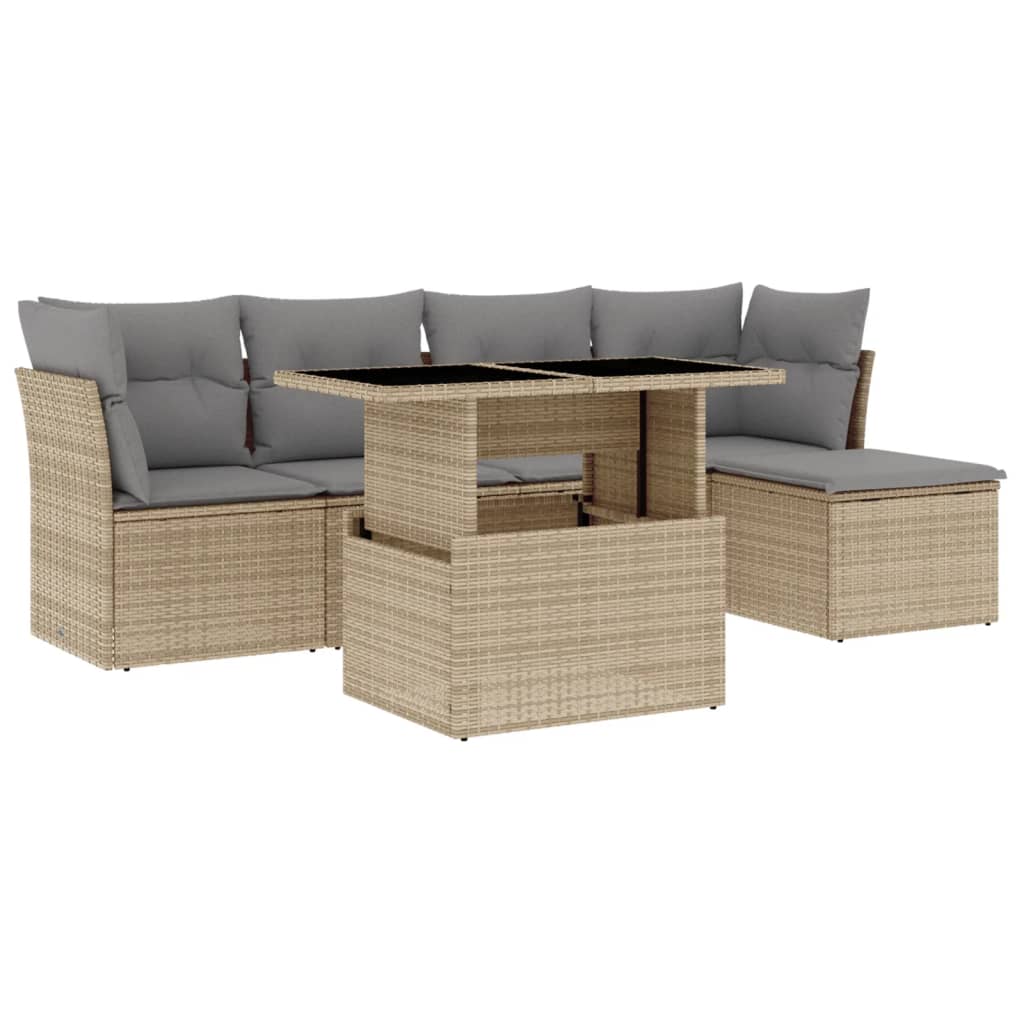 6-dijelni set vrtnih sofa s jastucima bež od poliratana 100 x 55 x 73 cm