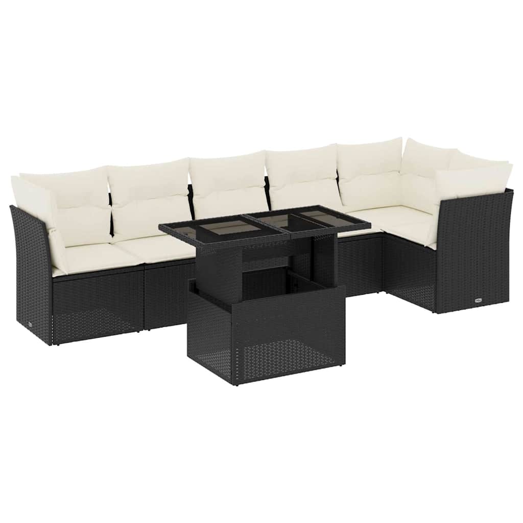 7-dijelni set vrtnih sofa od poliratana s jastucima crni Crna 100 x 55 x 73 cm