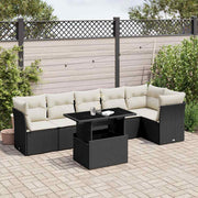 7-dijelni set vrtnih sofa od poliratana s jastucima crni Crna 100 x 55 x 73 cm